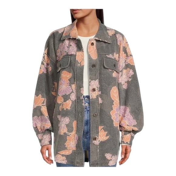 Free People Jackets & Blazers - NEW Free People Ruby Jacket Oversized Shirt Shacket Charcoal Combo - Large